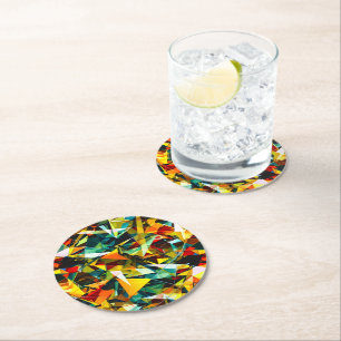 Modern Abstract Geometric Colourful Crystal Glass Round Paper Coaster