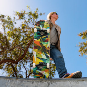 Modern Abstract Geometric Colourful Crystal Glass Skateboard