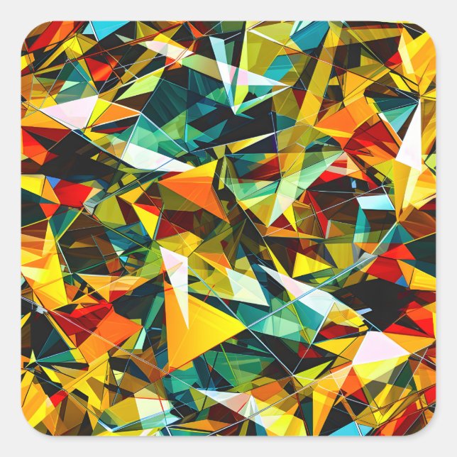 Modern Abstract Geometric Colourful Crystal Glass Square Sticker (Front)