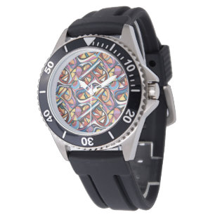 Modern abstract geometric digital pattern 48 watch