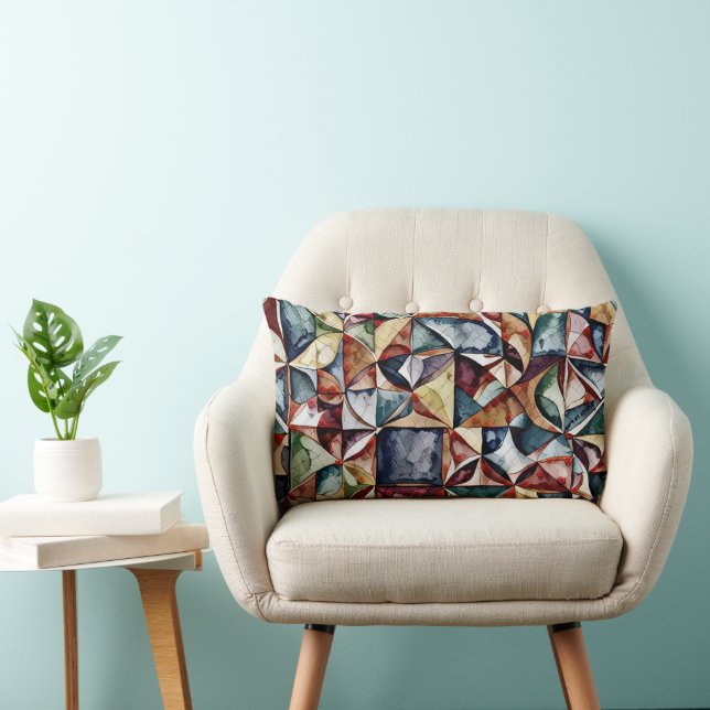 Modern abstract geometric digital pattern 55 lumbar cushion (Chair)