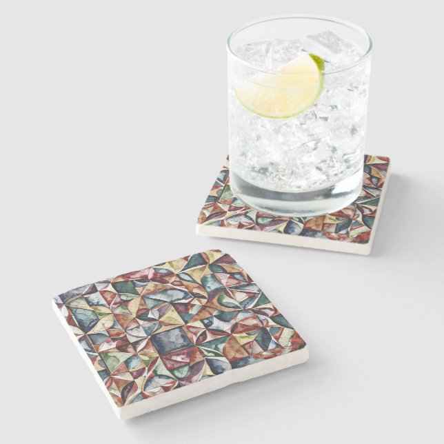 Modern abstract geometric digital pattern 55 stone coaster (Side)