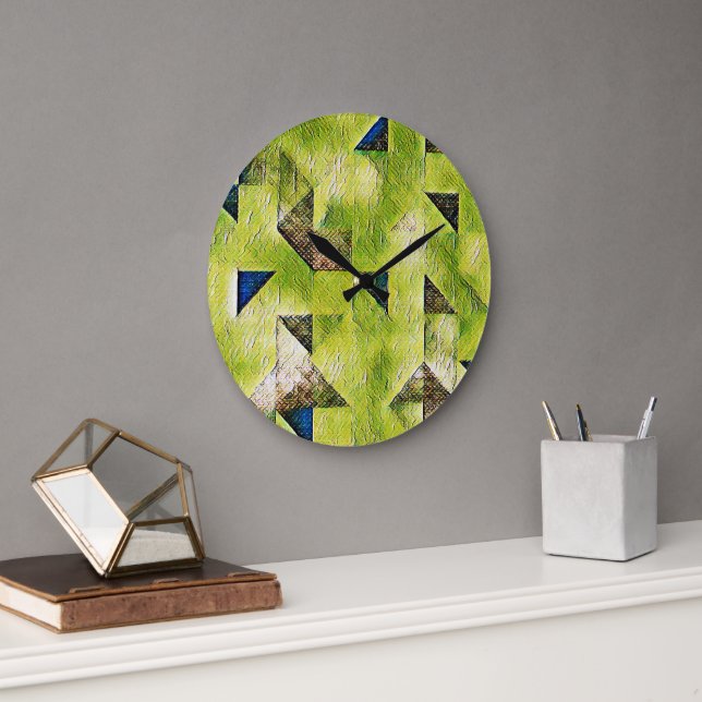 Modern abstract geometric digital pattern 56 large clock (Office)