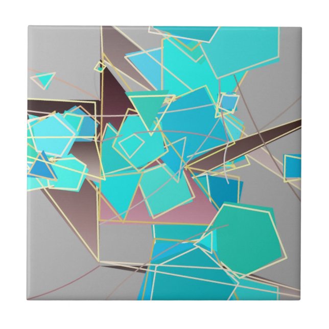 Modern Abstract - Geometric, Grey and Turquoise Ceramic Tile (Front)