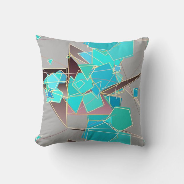 Modern Abstract - Geometric, Grey and Turquoise Cushion (Front)