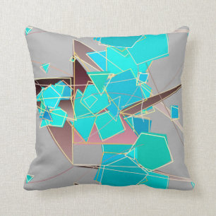 Modern Abstract - Geometric, Grey and Turquoise Cushion