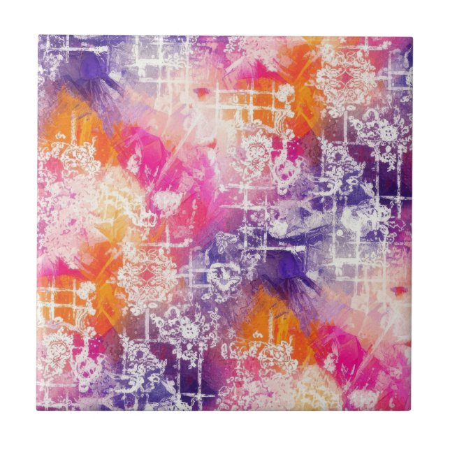 Modern Abstract Geometric Grid Pattern Ceramic Tile (Front)