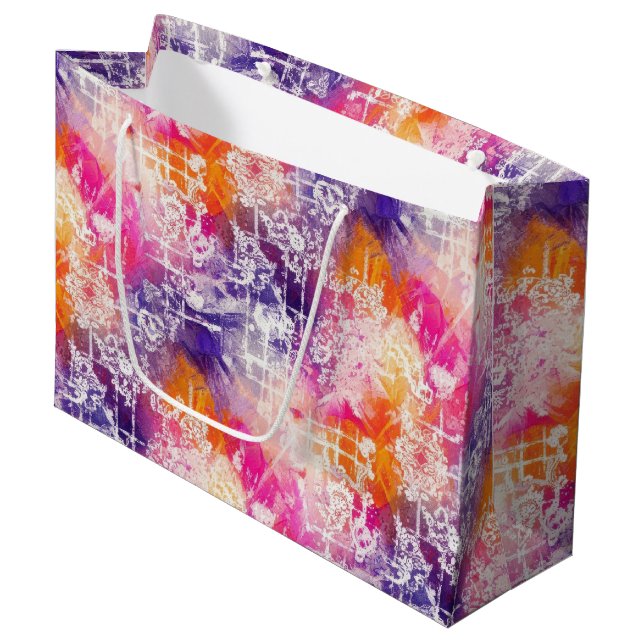 Modern Abstract Geometric Grid Pattern Large Gift Bag (Front Angled)