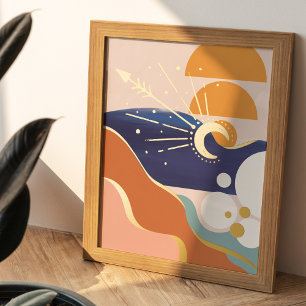 Modern Abstract Geometric Landscape Sun & Moon Foil Prints