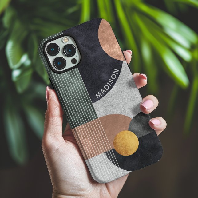 Modern Abstract Geometric Marble Custom Name Case-Mate iPhone Case (Creator Uploaded)
