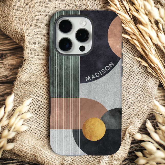 Modern Abstract Geometric Marble Custom Name Case-Mate iPhone Case (Creator Uploaded)