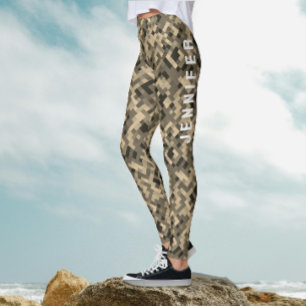 Modern Abstract Geometric Monochrome Beige Pattern Leggings