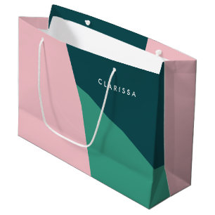 Modern abstract geometric pastel pink & green large gift bag
