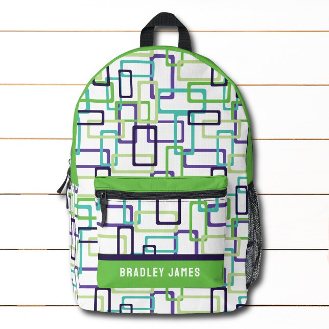 Modern Abstract Geometric Personalised Name Printed Backpack (Creator Uploaded)