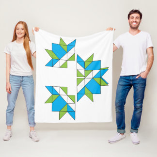 Modern Abstract Geometric Quilt Mosaic Blue Green Fleece Blanket