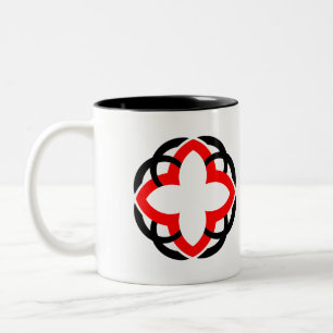 Modern Abstract Geometric Red and Black Mandala Two-Tone Coffee Mug