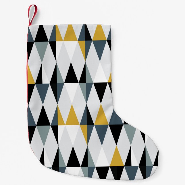 Modern abstract geometric seamless pattern with tr small christmas stocking (Front)