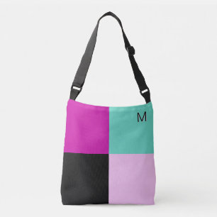Modern Abstract Geometric Squares Aqua Pink Crossbody Bag