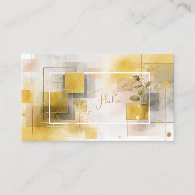 Modern Abstract Geometric Watercolor Gold Business Card (Front)