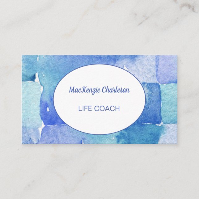 Modern Abstract Geometric Watercolor Pattern Blue  Business Card (Front)