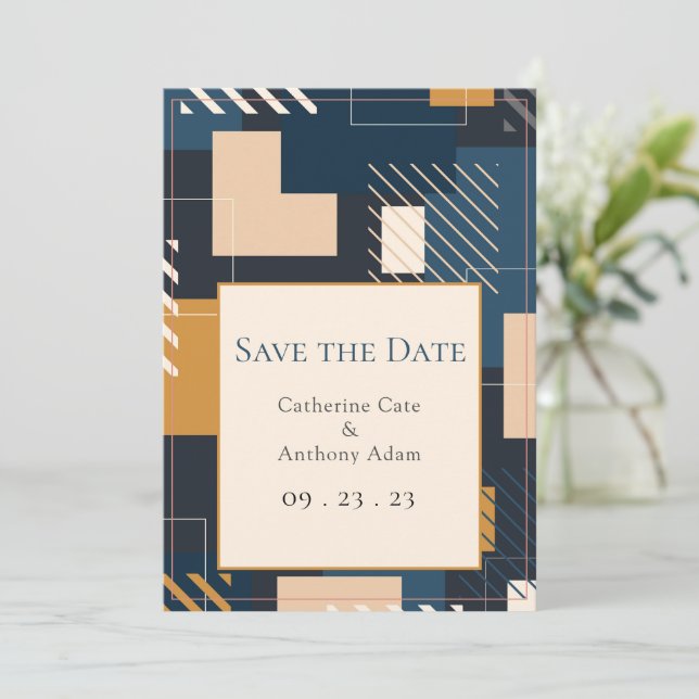 Modern Abstract Geometric Wedding  Save The Date (Standing Front)
