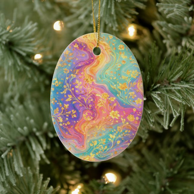 Modern Abstract Glitter Floral Monogram Design     Ceramic Ornament (Tree)