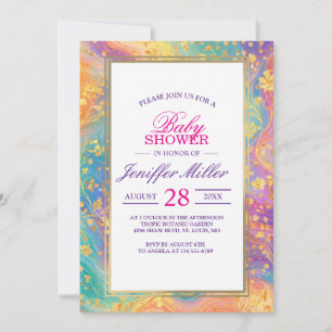 Modern Abstract Glitter Floral Monogram Design     Invitation