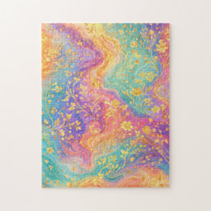 Modern Abstract Glitter Floral Monogram Design Jigsaw Puzzle