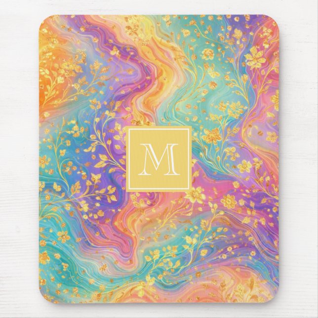 Modern Abstract Glitter Floral Monogram Design     Mouse Pad (Front)
