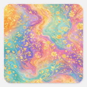 Modern Abstract Glitter Floral Monogram Design Square Sticker