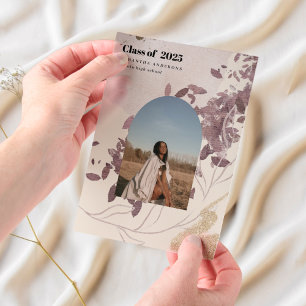 Modern Abstract Gold and Purple Graduate Vellum Invitations