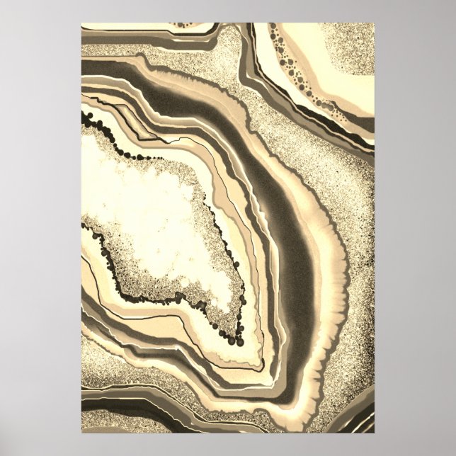 Modern Abstract Gold Beige Agate Geode Gemstone Poster (Front)