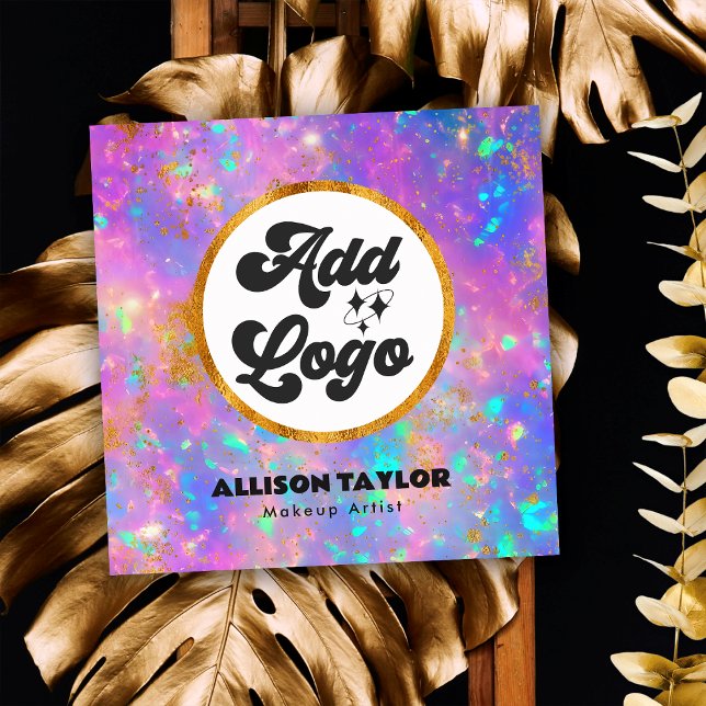 Modern Abstract Gold Fire Opal Gemstone Add Logo Square Business Card (Front)