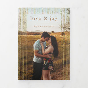 Modern Abstract Gold Lines & Photos Tri-Fold Holiday Card