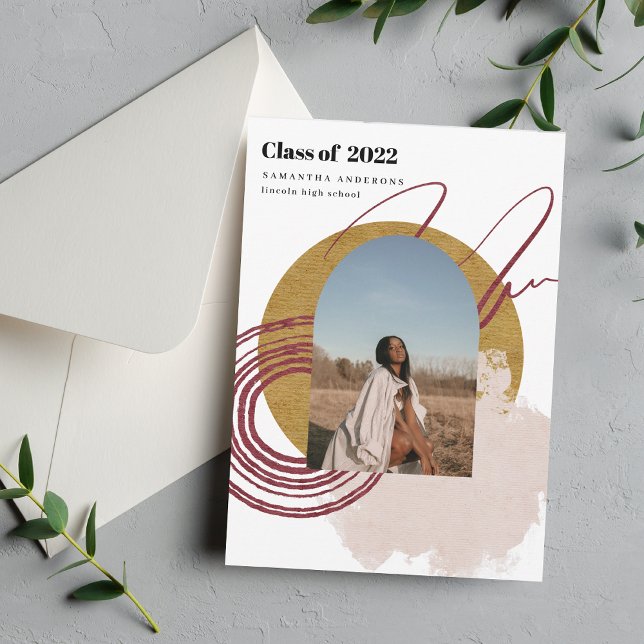 Modern Abstract Gold & Pink Graduation Photo  Invitation (Creator Uploaded)