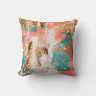 Modern Abstract Gold Pink Teal White Painting Cushion