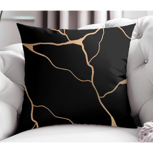 Modern Abstract Gold Vein Design Black Cushion