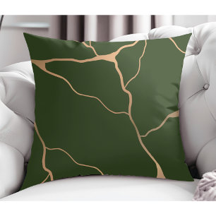 Modern Abstract Gold Vein Design Dark Green Cushion