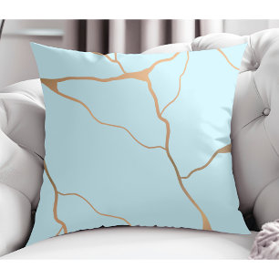Modern Abstract Gold Vein Design Light Turquoise Cushion