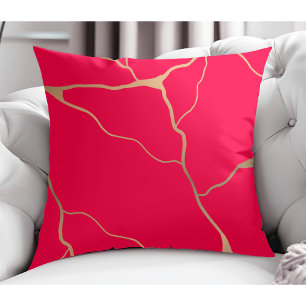 Modern Abstract Gold Vein Design Red Cushion