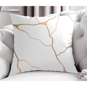 Modern Abstract Gold Vein Design White Cushion