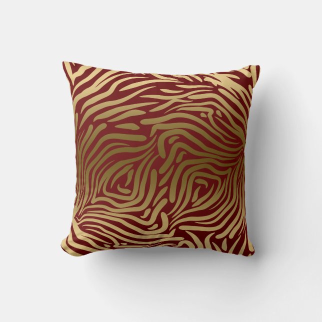 Modern Abstract Gold Zebra Burgundy Background Cushion (Front)