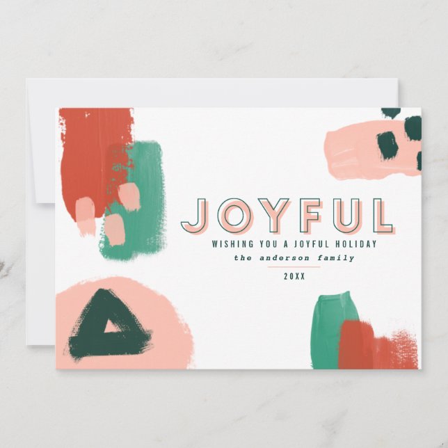 Modern abstract graphic red, pink + green joyful announcement (Front)