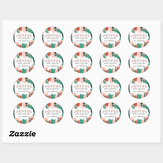 Modern abstract graphic red, pink + green joyful classic round sticker (Sheet)