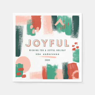Modern abstract graphic red, pink + green joyful napkin