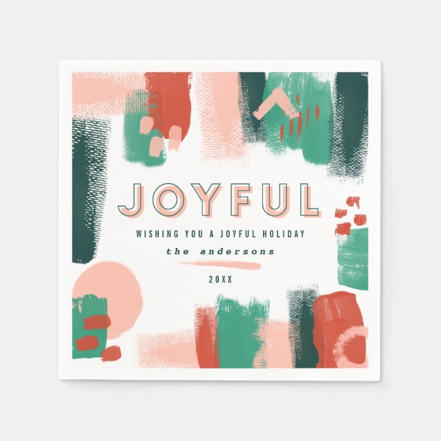 Modern abstract graphic red, pink + green joyful napkin (Front)
