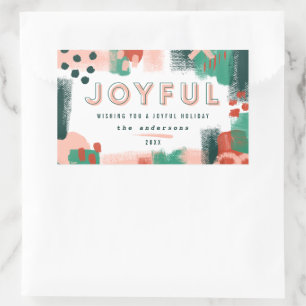 Modern abstract graphic red, pink + green joyful rectangular sticker