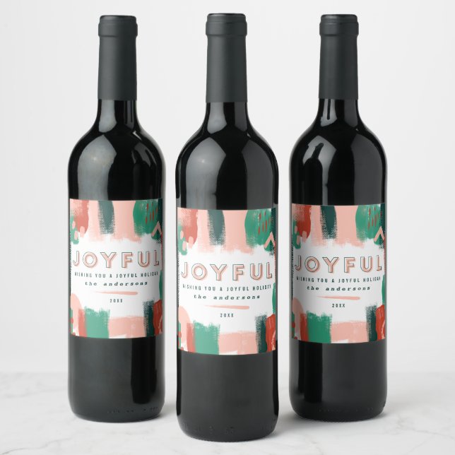 Modern abstract graphic red, pink + green joyful wine label (Bottles)