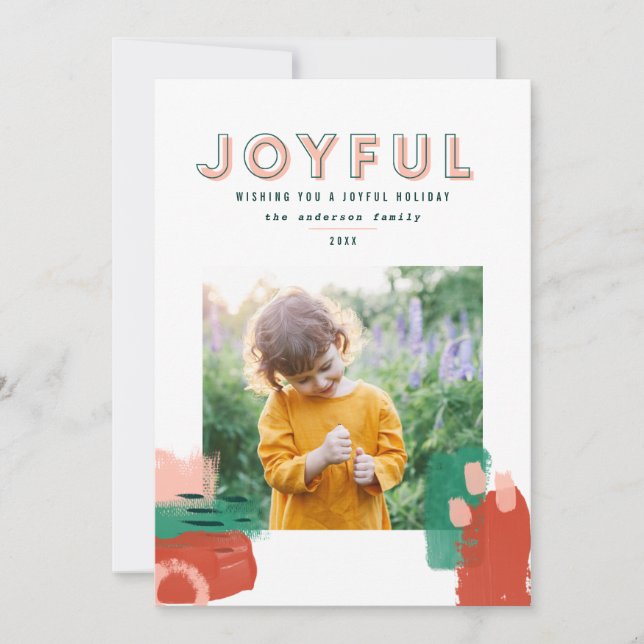 Modern abstract graphic red, pink + green photo announcement (Front)