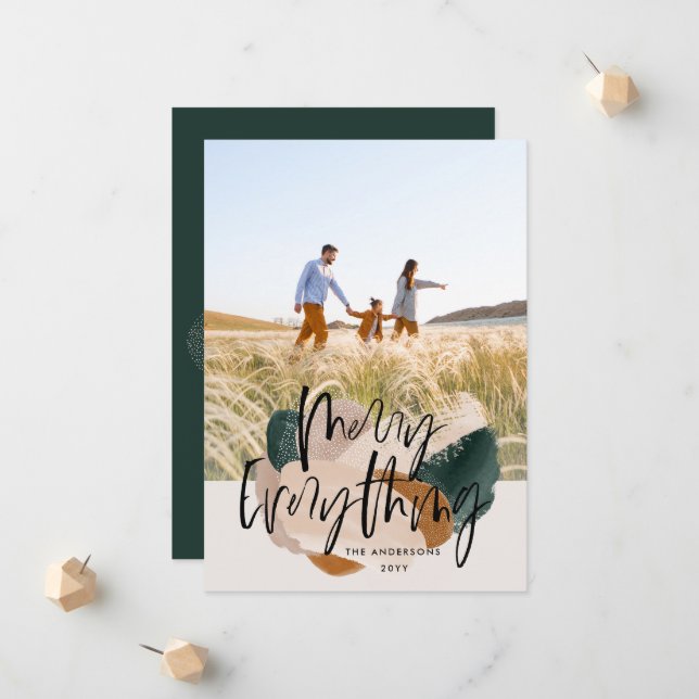 Modern abstract green 1 photo Christmas holiday Announcement (Front/Back In Situ)